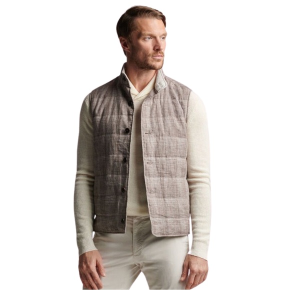 Peter Millar Crown Crafted Summer Journeyman Plaid Linen Wool Vest in Argil - Picture 14 of 15